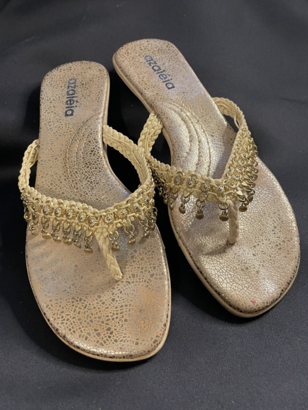 Flip Flop Sandals Gold Summer Flats Size 7